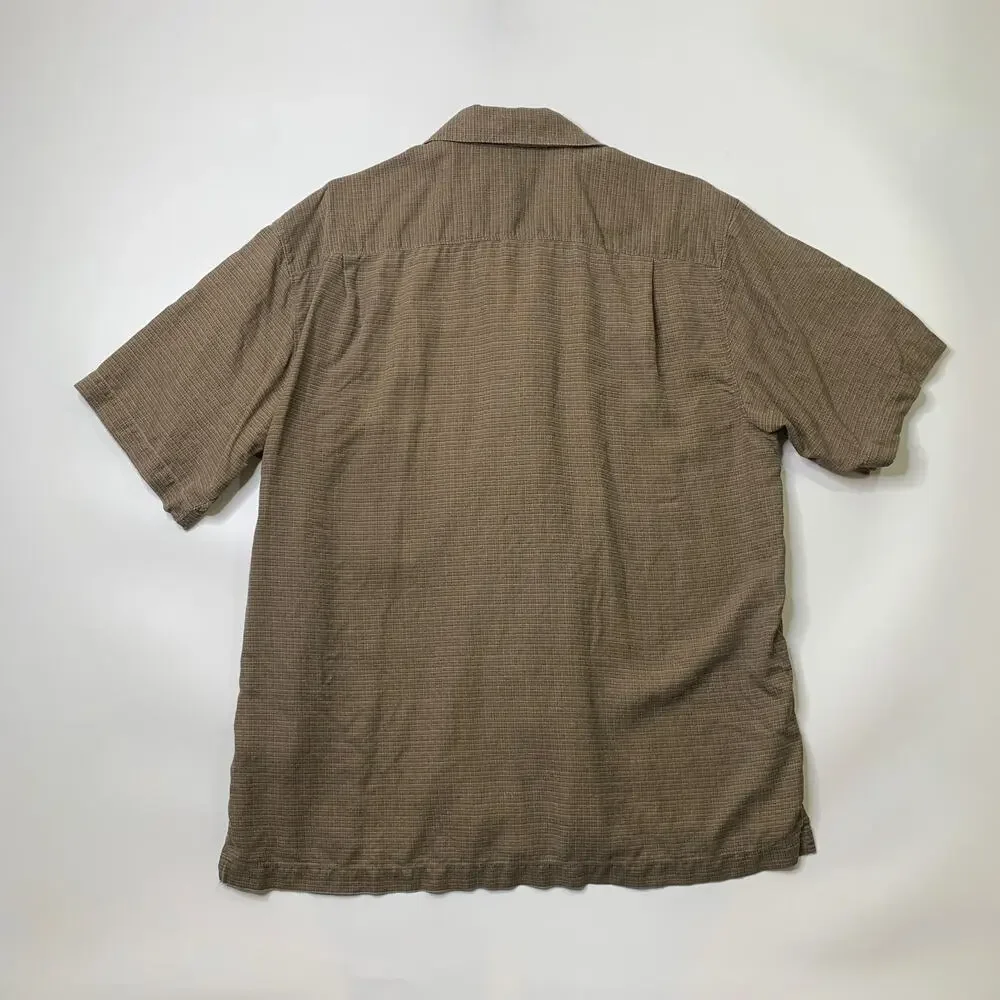 Tommy Bahama Shirt Mens L Large Otter Silk Maui Border Button Up Hawaiian Camp